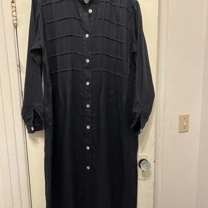 Ashleey-Willsonn 100% Linen Lagenlook Dress Pleated Shell Buttons Sz Med. Length